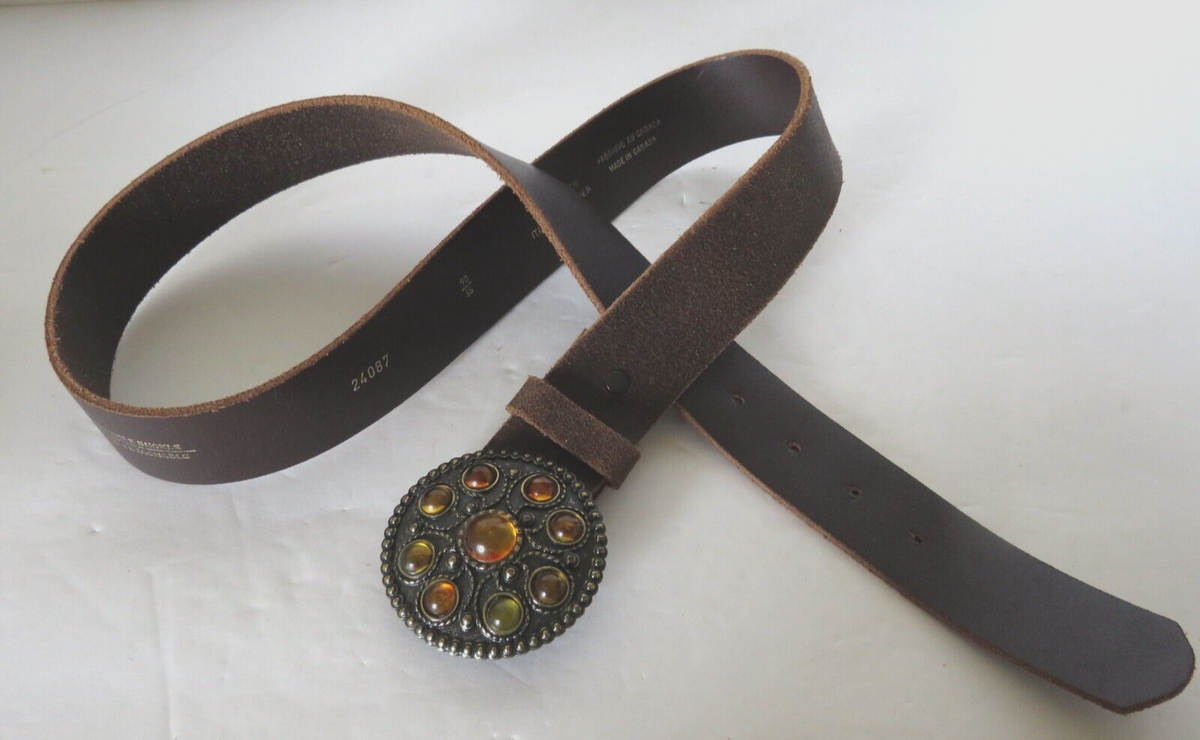 Detachable Buckle Belt Italian Leather Brown Western Amber 