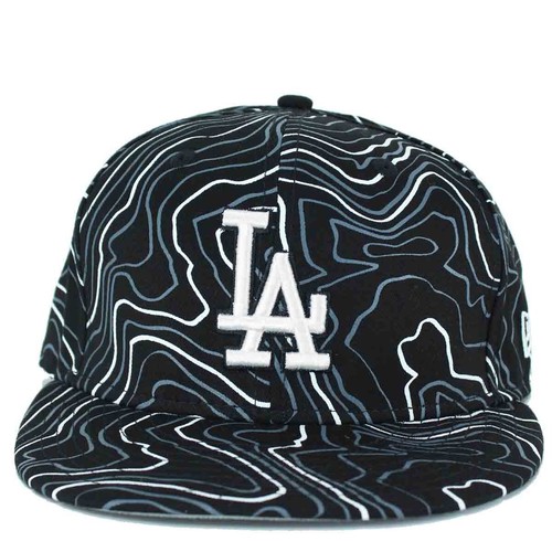 New Era LA Dodgers Fitted Hat Black White Contour Lines | Men's Authentic Cap - 第 1/3 張圖片
