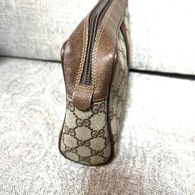 ✨Vintage✨ GUCCI GG Canvas Web Sherry Line Clutch Bag RED GREEN