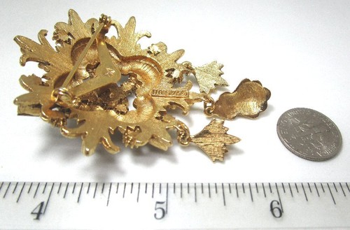 FLORENZA Renaissance Revival Pendant Pin w Glass / Faux Pearls 22.7 grams - Picture 3 of 4