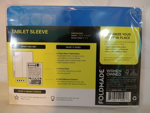 FOLDMADE Tablet Sleeve in Blue, Universal Up To 10” NEW - Picture 2 of 2