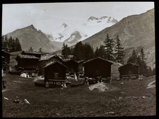 CHALETS AT SAAS FEE C1910 ANTIQUE PHOTO Magic Lantern Slide SWITZERLAND