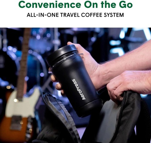 Go Plus: Caffettiera Portatile Leggera con Bicchiere Isolato Sottovuoto - Nero - Foto 6 di 9