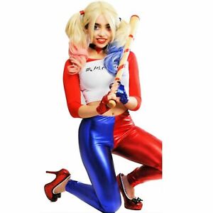 Mujer Harley Quinn suicidio escuadrón Metálico Legging Rojo Y Azul Superior Pantalón Corto 