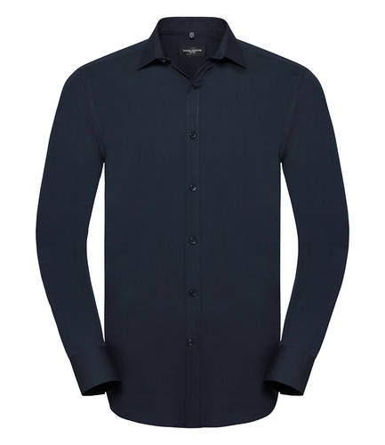 Russell 960M Long Sleeve Mens Cotton Blend BLACK BLUE or WHITE Stretch Shirt - Picture 5 of 5