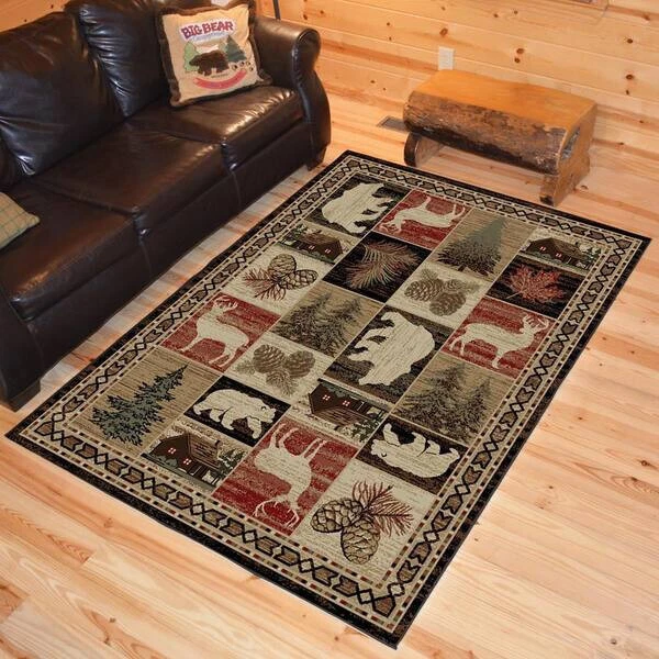8x10 (7'10" x 9'10") Lodge Cabin Bear Deer Pinecone Area Rug **FREE SHIPPING** - Image 2 of 4