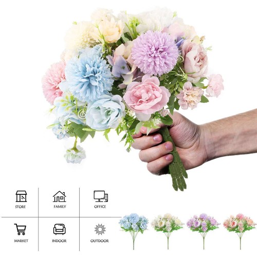 Artificial Silk Hydrangea Fake Flowers Bouquet Bunch Wedding Home Decor 7 Heads - Picture 3 of 17