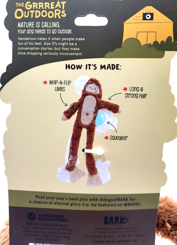 BarkBox Hairy Henderson Bigfoot Plush Squeaky Tug & Shake Dog Toy 17" - Afbeelding 13 van 13