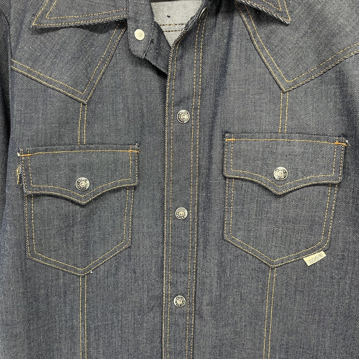 Vintage SEARS Put On Toughskins Dark Denim Snap Work Shirt 