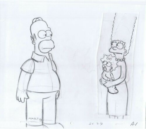 Simpsons Family 2006 art original avec crayon de production d'animation HABF19 SC29 - Photo 1/2