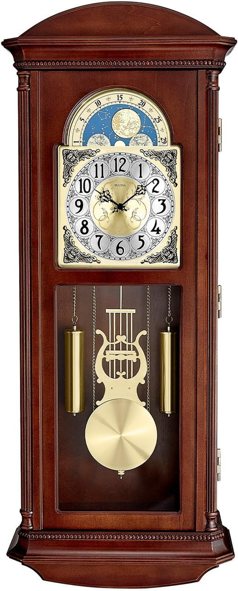Litchfield Large Wall Clock with Pendulum & Chime, Brown Cherry