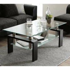 SEGMART Latest Glass Coffee Table, Clear Rectangle Side Coffee Table with Lower 