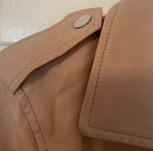 MARKS & SPENCER LIMITED EDITION Pink Faux Leather Biker JACKET Size 8-Pre Owned - Picture 5 of 8
