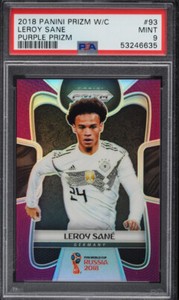 2018 Panini Prizm World Cup Purple Prizms Leroy Sane RC ROOKIE /99 #93 PSA 9
