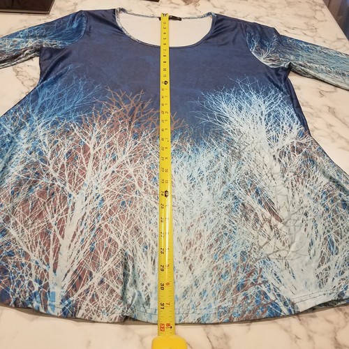 Lily by Firmiana Womens 3/4 Sleeve Scoop Neck Top Size XL Blue Trees K-15 - Picture 11 of 11