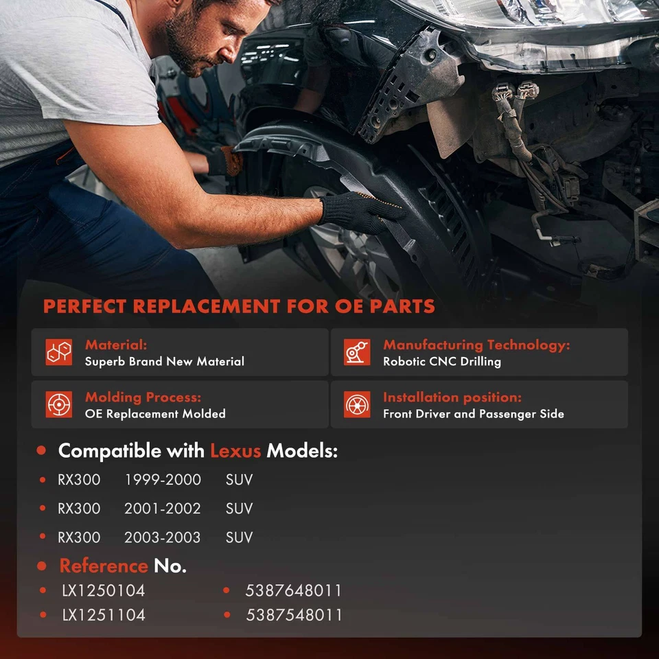 2 piezas forros de guardabarros interiores delanteros HDPE para Lexus RX300 1999 2000 2001 2002 2003 SUV Foto 2 de 4