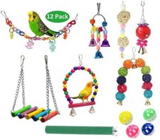 12PCS Bird Perches for Cage Bird Stand Chew Toys Natural Wood Parrot Perch