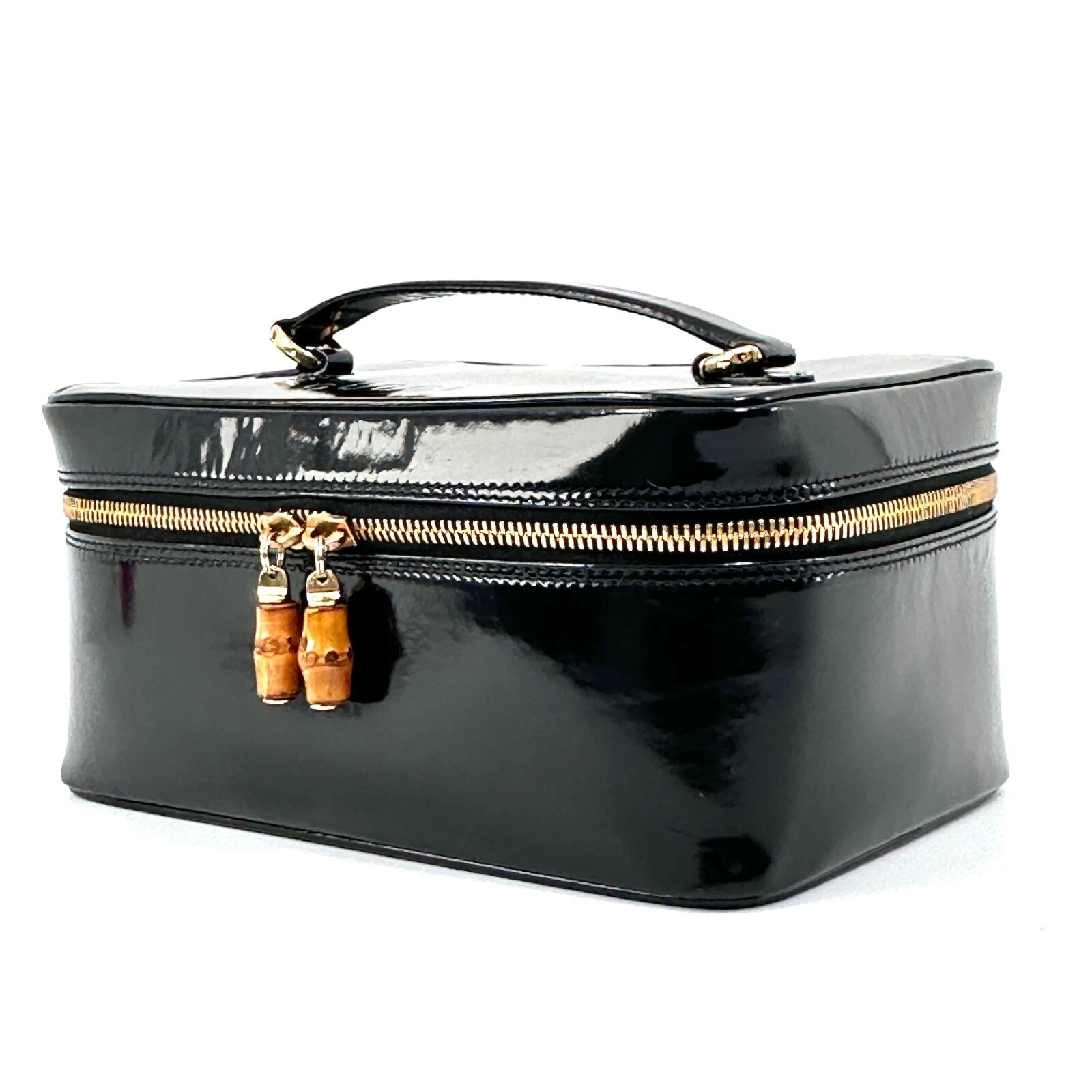 GUCCI Sac Vanity Bag Cuir Bambou Noir Du Japon Authentique 0461