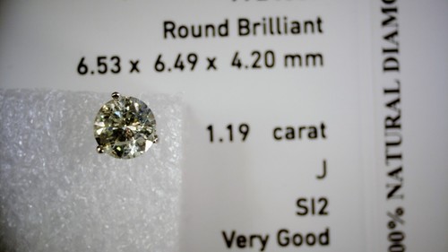 NEW CERTIFIED 1.19CT PLATINUM ROUND NATURAL DIAMOND SINGLE EARRING