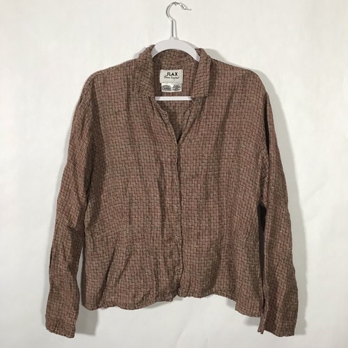 Blusa Lino Grande Manga Larga Cuello en V Rojo Tejido Patrón Botones Cuadrados - Imagen 1 de 3