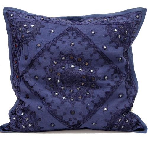 Kissen 40x40  Kissenhülle bestickt Spiegelchen Kissenbezug Baumwolle Indien - Bild 2 von 16