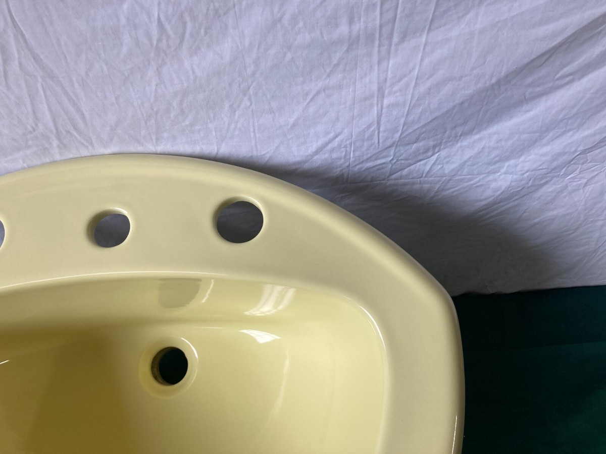 Vtg Citrus Yellow 21x17 Oval Self Rimming Drop In Sink NOS Crane