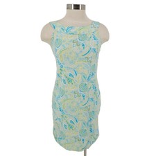 NY&C New York & Co Sheath Dress Green Floral Paisley Sleeveless Side Zip Women 2