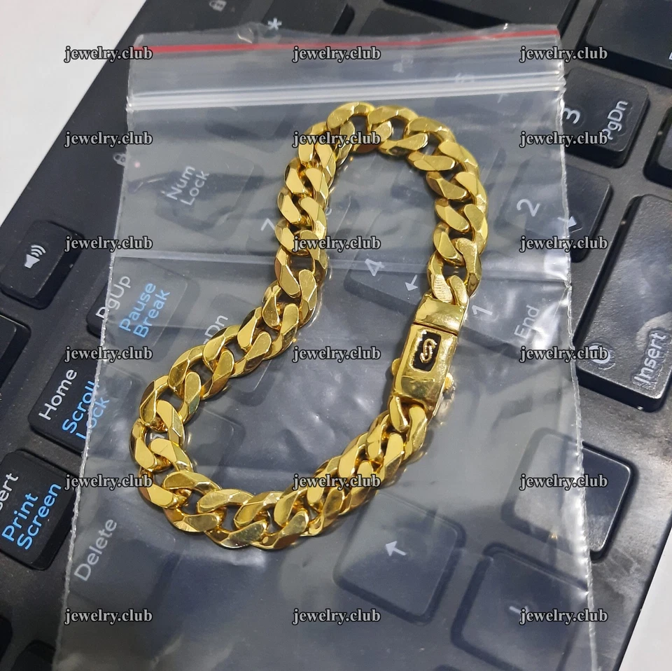 Brazalete Mónaco Chapado en Oro Amarillo 14k Miami Cuban 8 MM Eslabones 8" Largo Caja Cerradura Foto 2 de 4