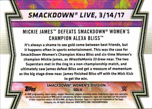 2018 Topps WWE división de mujeres momentos memorables #SDL-6 Mickie James - Imagen 2 de 2