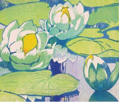Waterlilies Mabel Royds 1938 Woodcut Floral Art Print to Frame