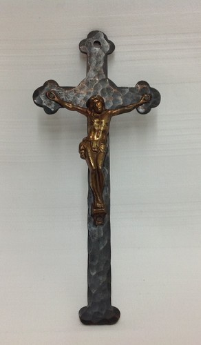 kleines Kreuz - Metall Kruzifix - Jesus - Bronze - 14,5x 6,5cm