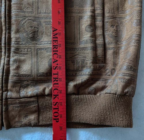 Burgundy Sz L All Over Money Print Jacket Brown Rap Hip Hop Streetwear 90s Y2K - Picture 7 of 15
