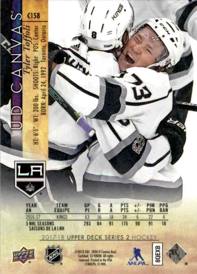 2017-18 Upper Deck Canvas Tyler Toffoli #C158 - Image 2 of 2