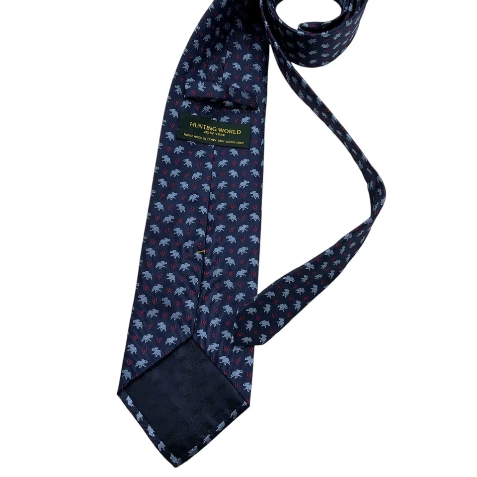 Corbata HUNTING WORLD Azul Conejo Seda LUJO HECHA A MANO ITALIA Foto 2 de 4