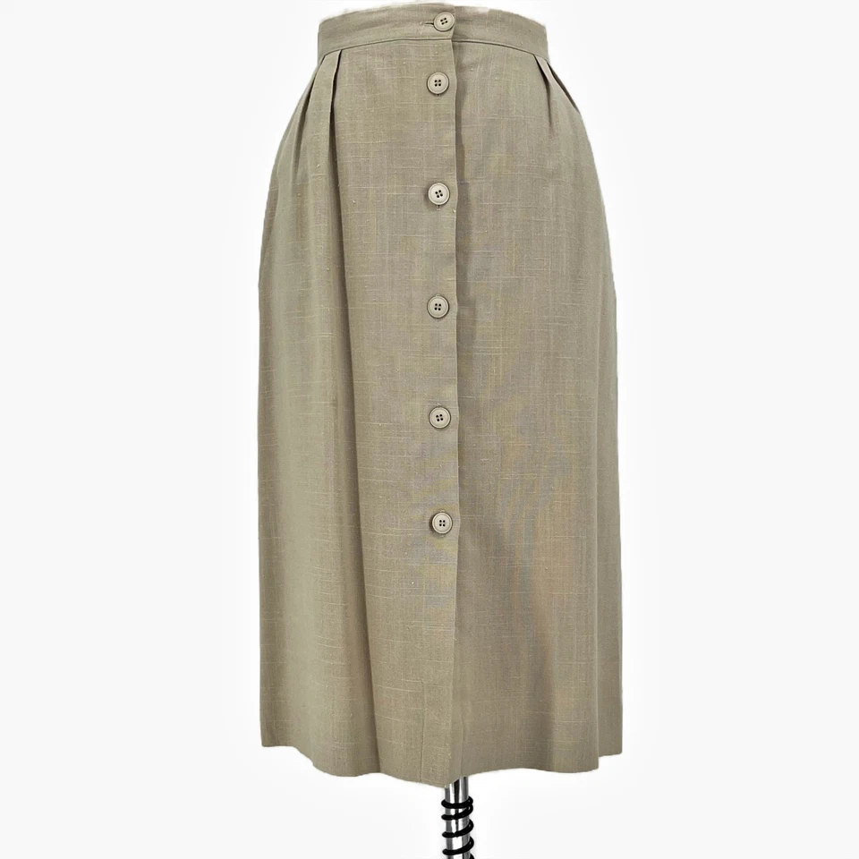 Винтажная женская юбка миди на пуговицах 70-е/80-е Jones New York бежевая льняная большая - Изображение 4 из 4