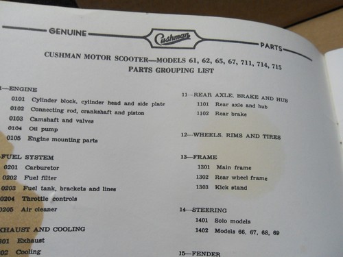 Original Cushman Scooter 60 / 710 Series 1958? Parts List Manual 1950-1963 - Picture 4 of 11