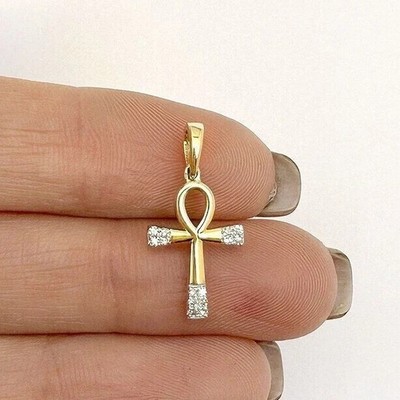 1Ct Round Cut Lab-Created Diamond Cluster Cross Pendant 14K Yellow Gold Plated