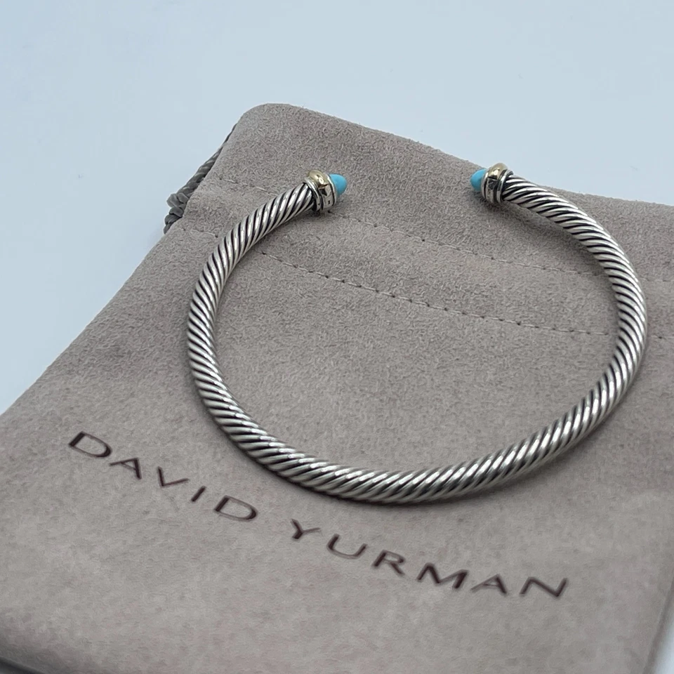 Brazalete David Yurman 4mm Cable Plata de Ley Turquesa y Oro Amarillo 18K Foto 2 de 4
