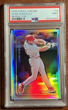 1999 Topps Juan Gonzalez💪REFRACTOR🌈PSA 9🎇MINT💎Very Rare🚨POP 7🌟ZERO 10s!
