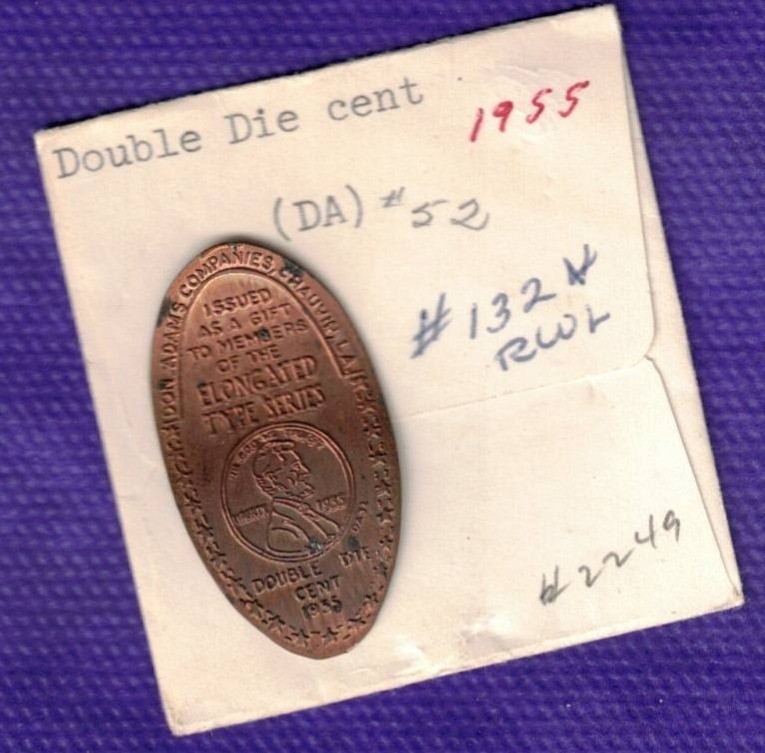 Vintage Don Adams 1955 DOUBLE DIE CENT Type Series Elongated Copper Penny