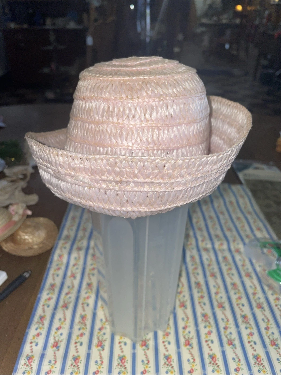 Vintage pink baby straw hat
