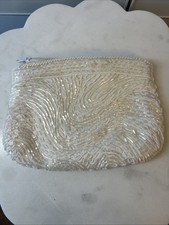 Vintage La Regale White Sparkly Pearls Beads Handbag Purse, 8"x6