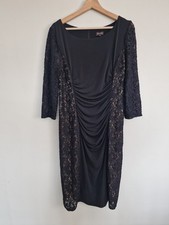 Phase Eight Womens Dress Size 18 Black Ruched Party Evening Lace