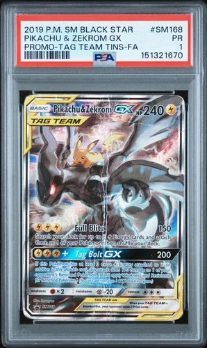 2019 POKEMON SM BLACK STAR PROMO #SM168 FULL ART/PIKACHU & ZEKROM GX PSA 1