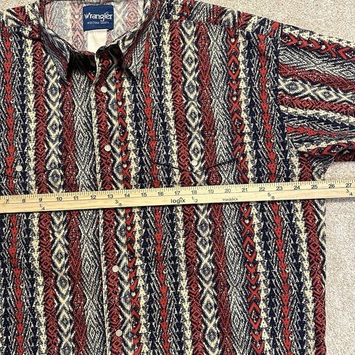 Camisa De Colección Wrangler Abotonada Perla A Presión Azteca Suroeste Azul Rayas XL - Imagen 5 de 6