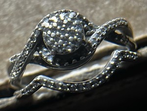 White Gold Diamond Cluster Round Engagement Wedding Ring Set for Women