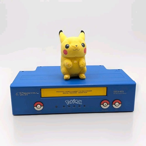 EUC Pokemon Funai VHS VCR & Pikachu Remote PK240D 2003 Tested Working Blue Rare