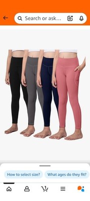 Aenlley Yoga Active Leggings For Girls Pack Of 4 Medium