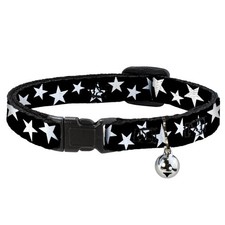 Cat Collar Breakaway with Bell Multi Stars Black/White NARROW Fits 8.5-12"