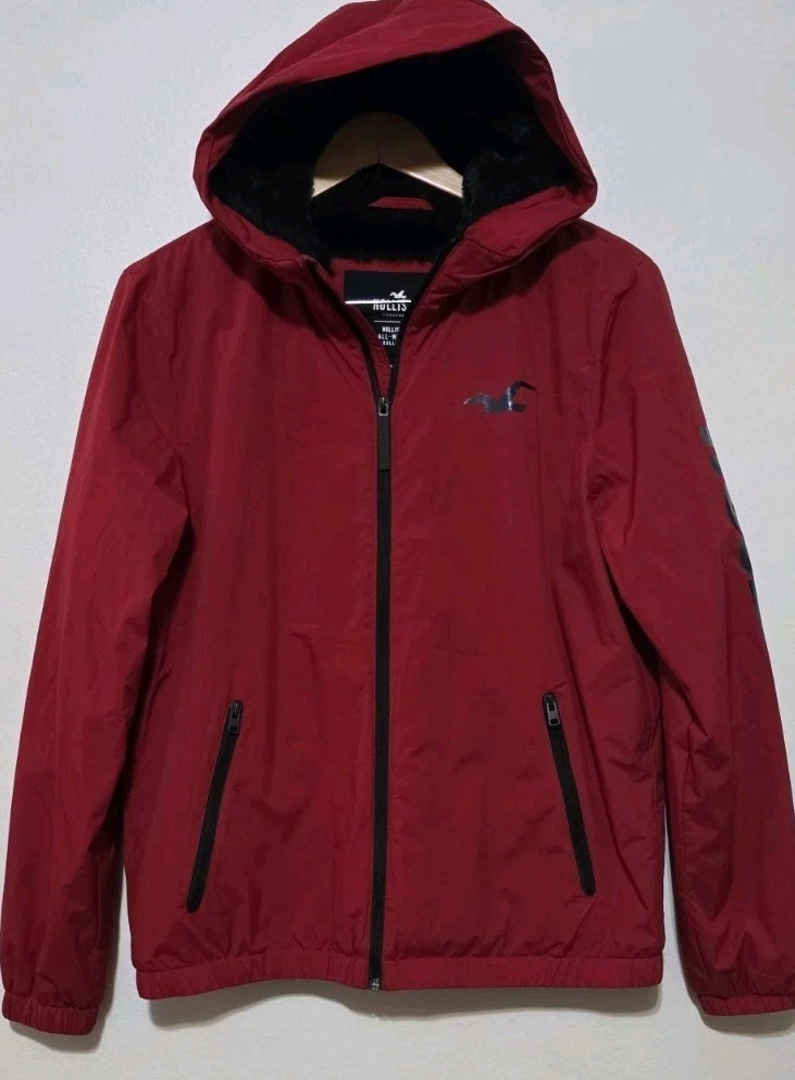 HOLLISTER FAUX FUR LINED ALL WEATHER JACKET Red Coat S Thick Ski Snow Winter